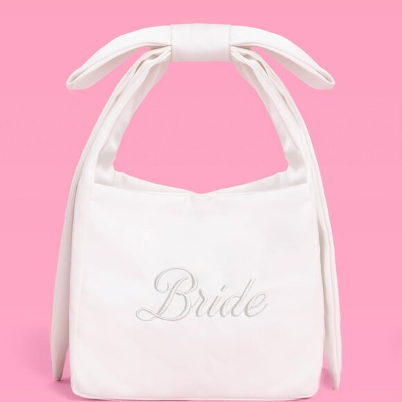 White Satin Bride Bow Bag Bride To Be Purse Bridal Shower Party Accessory - Picture 2 of 6